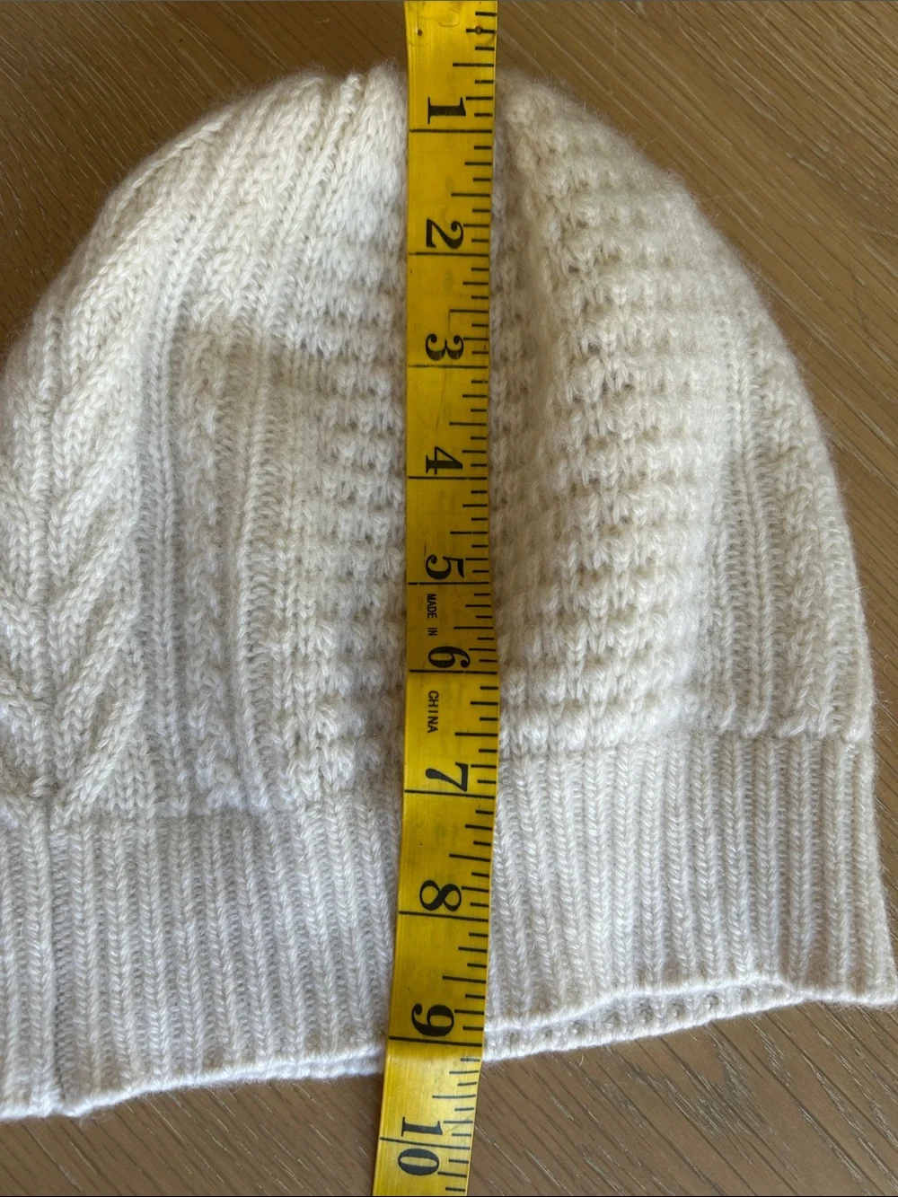 Portolano Women's Natural Stitched Cashmere Beanie, Cream, NWOT